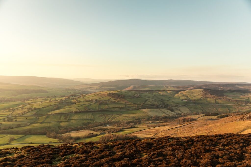 Autumn view from a hill near Chipping and Longridge Fell